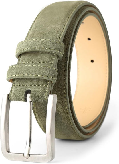 Men's Belt Casual Genuine Leather Suede Belts for Men 1 3/8" Wide Elegant Golf Dress Belt