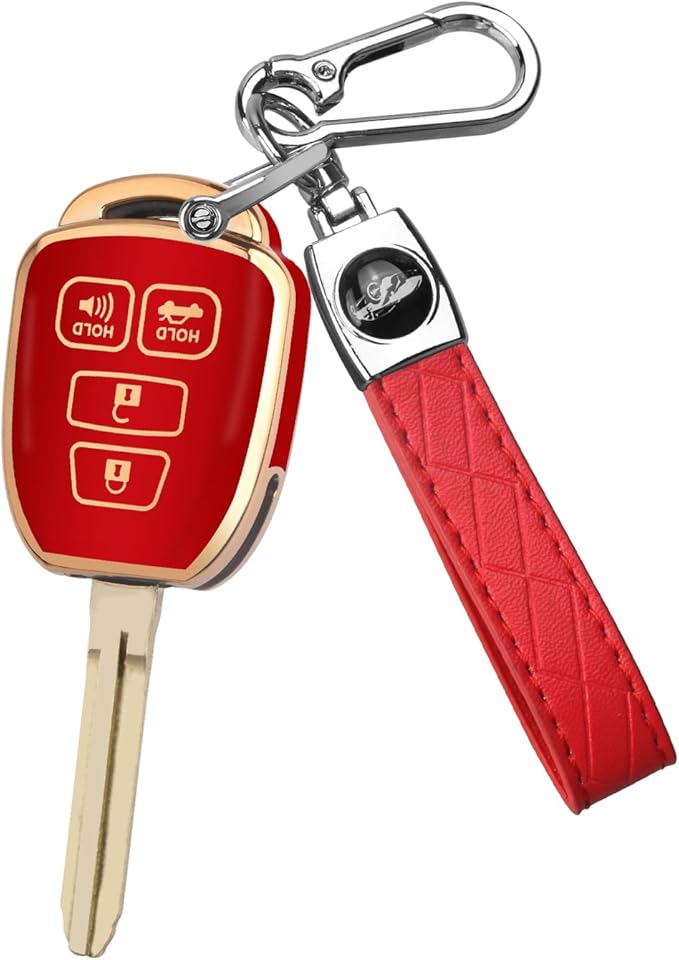 MILD EAST for Toyota Key Fob Cover with Metal Key Chain, Soft TPU Easy to Press Key Fob Shell Case for 2012-2019 Camry Corolla Rav4 Tacoma Highlander Avalon Venza, Red