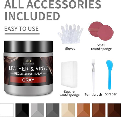 Leather Recoloring Balm with 100ml Mink Oil, Gray Leather Repair Kit and Scratch Remover for Furniture, Car Seats, Sofas, Dye & Restorer for Couches, Vinyl, PU, Faux