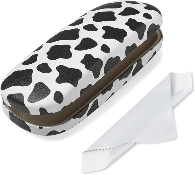 Glasses Case Hard Shell, Leather Protective Case for Sunglasses with Cleaning Cloth, Cute Eyeglass Cases for Women