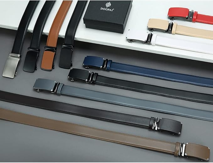 DOOPAI Belt Men, Ratchet Dress Adjustable 1 3/8" Sliding Leather Designer, Size Length Can be Cut, with Gift Box