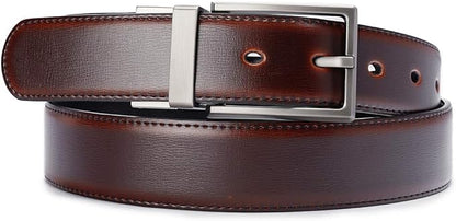 beltox fine Men's Dress Belt Leather Reversible 1.25" Wide Rotated Buckle Gift Box