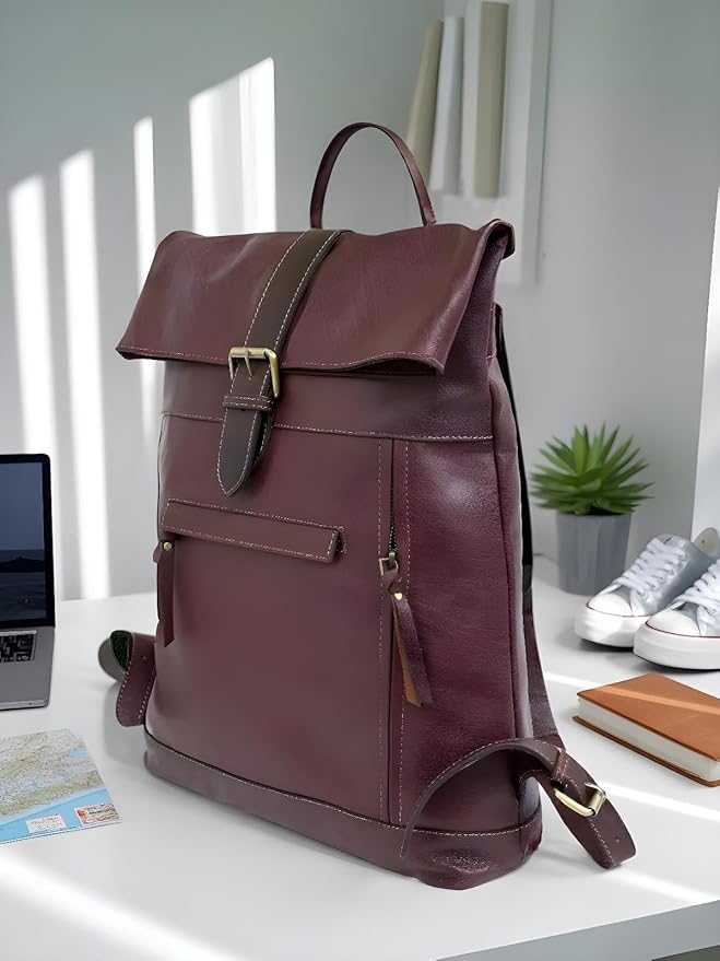 VANSI Soft Leather Men Women Laptop Backpack School College Office (Chocolate Brown)