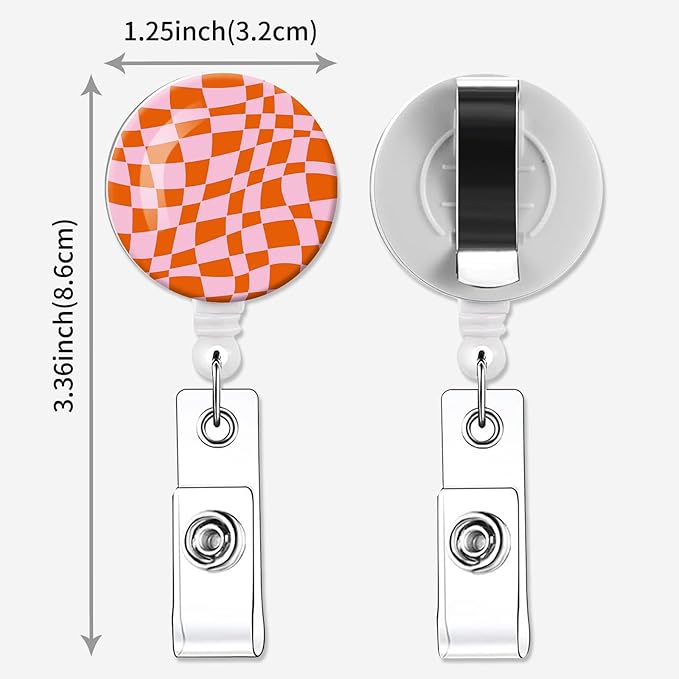 2 Pack Badge Reels Holder Retractable with ID Clip for Nurse Name Tag Card Nursing for Doctor Teacher Student Employee Office Medical Work (Pink Groovy Wavy)