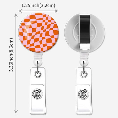 2 Pack Badge Reels Holder Retractable with ID Clip for Nurse Name Tag Card Nursing for Doctor Teacher Student Employee Office Medical Work (Pink Groovy Wavy)