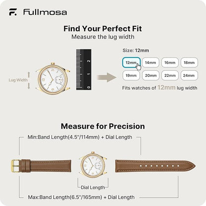 Fullmosa Watch Band, Quick Release Leather Watch Strap for Men Women, Replacement Bands Width 12mm 14mm 16mm 18mm 19mm 20mm 21mm 22mm 24mm