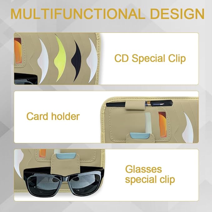 Car Visor Organizer, Sun Glassed Holder, Sunvisor Storage Holder, Car Visor Storage Pocket, PU Leather Pocket Storage Pouch Holder Car Accessories for Sunglasses, Cards, CDs Storage