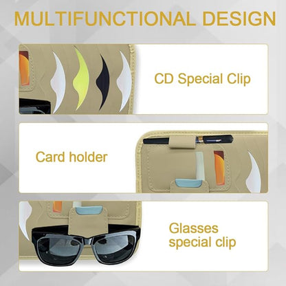 Car Visor Organizer, Sun Glassed Holder, Sunvisor Storage Holder, Car Visor Storage Pocket, PU Leather Pocket Storage Pouch Holder Car Accessories for Sunglasses, Cards, CDs Storage