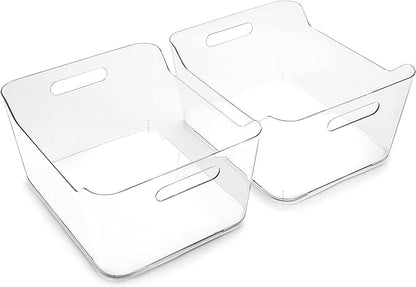 BINO | Plastic Storage Bins, X-Large - 2 Pack, Clear | THE SOHO COLLECTION | Pantry Organizers and Storage Containers Fridge Organizer Bins Kitchen Cabinet Organizer Medicine Cabinet Organizer Bin