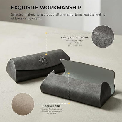 Triskel Curved-Top Eyewear Case – Hard Shell PU Leather Glasses Case with Soft Lining, Lightweight with Magnetic Closure