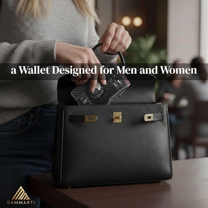 Mens Wallet with AirTag Holder, RFID Blocking, Pop-Up Aluminum Card Holder, ID Window, Money Clip, Fits up to 12 Cards, Slim & Minimalist, Smart, MicroFiber (Black), Gift Box, Billetera para Hombre