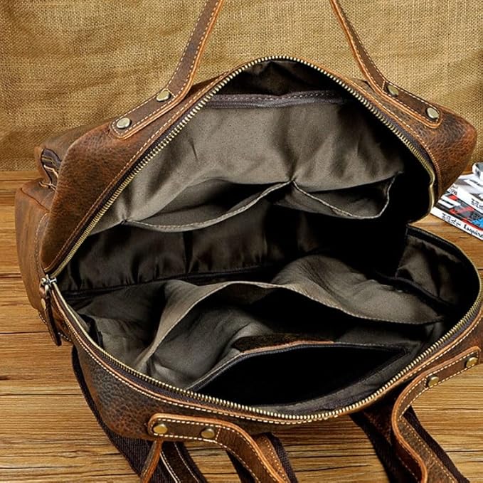 Business Commuting Brown Leather Men's Large Capacity Backpack Computer Bag