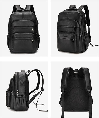 Vintage Leather Backpack for Men 16" Laptop Bag for work Casual Daypack Business Travel Rucksack Waterproof (Deep Black)