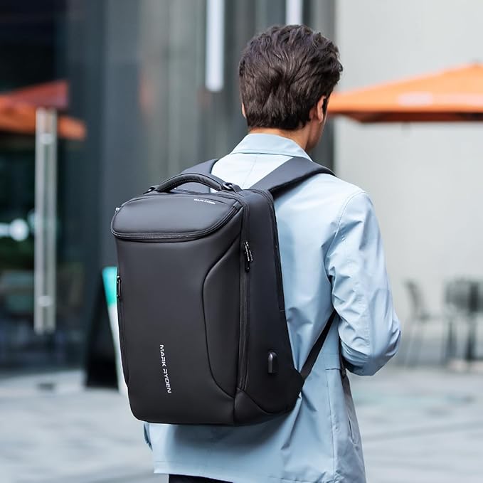Muzee Business Backpack for Men, 17.3 Inch Water-Resistant & Anti-Scrape Travel Laptop Backpack with USB Charging Port, High Tech Backpack Fits Notebook & Tech Gear