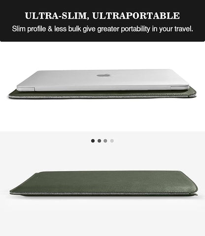 MoKo Laptop Sleeve Compatible with Mac Air 13.3 M5/4/3/2/1, 13-in Mac Pro M2/M1 & Mac Neo A18, PU Leather Notebook Computer Protective Carrying Bag Slim Stylish Case Pouch, Midnight Green