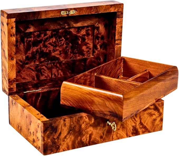 Hand Carved Wooden Multipurpose Keepsake Jewelry Decorative Art Box Storage Organizer (Large wood Box,Antique) (Large With Lock 2)