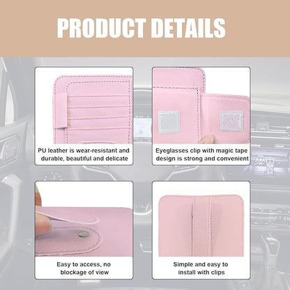 Augeny 2 PCS Car Sun Visor Organizer, Small Auto Visor Organizer and Storage, Registration and Document Holder for Sunglasses, Card, Pen, Driver License, Car Accessories (Pink)