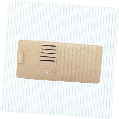 SHERCHPRY 2pcs Multi-Functional Sun Visor Organizer Bag for Vehicle Premium Leather Cd Holder Pen and Card Storage Stylish Beige Design for Easy Access and Safe Driving