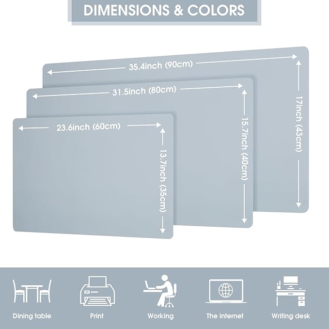 Leather Desk Pad Protector 35.4×17inch Non-Slip Large Gaming Mouse Pad Waterproof Desk Writing Pad Desk Blotter Laptop and Keyboard Mat for Office and Home(Light Blue)