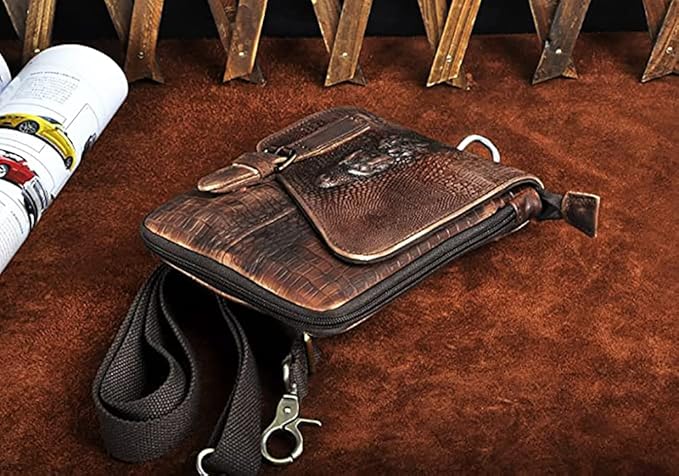 Le'aokuu Mens Genuine Leather Small Messenger Shoulder Satchel Phone Pouch Belt Waist Bag Pack