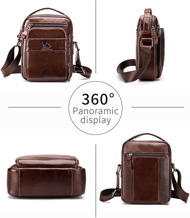 Men's Vinatge Leather Crossbody:Compact with Organized Pockets,Stylish & Functional for Everyday Carry