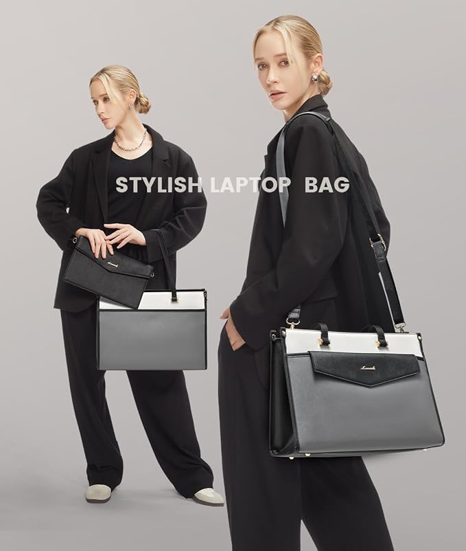 LOVEVOOK Laptop Bag for Women, 15.6'' Laptop Tote Purse 2-in-1 Professional Work Bag Business Briefcase with Clutch Purse, Waterproof Leather Computer Handbag for Teacher Office Travel