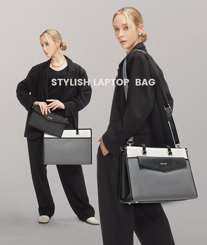 LOVEVOOK Laptop Bag for Women, 15.6'' Laptop Tote Purse 2-in-1 Professional Work Bag Business Briefcase with Clutch Purse, Waterproof Leather Computer Handbag for Teacher Office Travel