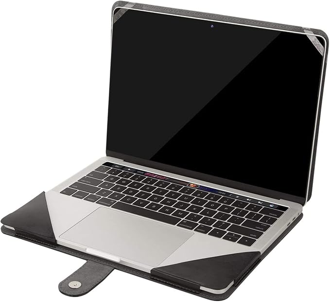 MOSISO Case Compatible with MacBook Air 13.6 inch M4 M3 M2 2025-2022 /Air 13 M1 2022-2018 /Pro 13 inch M2 M1 2025-2016, PU Leather Portfolio Protective Stand Cover, Black