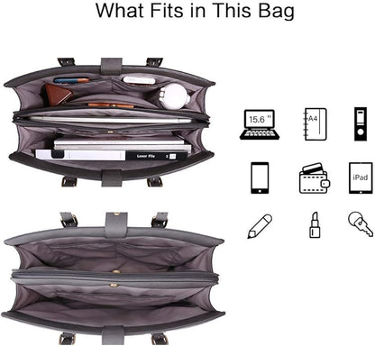 ECOSUSI Laptop Bag For Women 15.6 Inch Work Tote Bags PU Leather Computer Purse For Business Office With 3 Layer Compartments