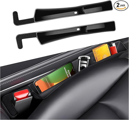 2PCS Car Seat Gap Filler Organizer, Multifunctional Seat Side Gap Filler with Phone Holder, Auto Crevice Blocker Between Seats for Prevent Essential Items from Falling (Black)