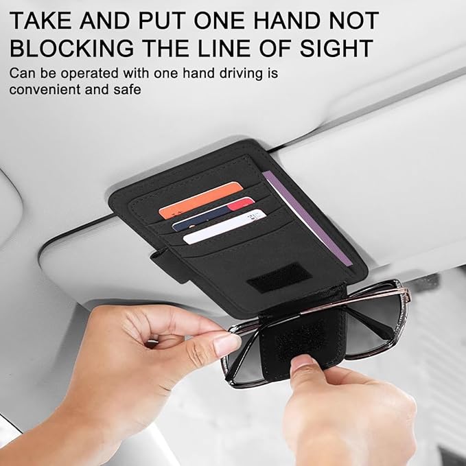 SENHAI Car Sun Visor Organizer for Car, 2 Pcs Small Leather Car Card Sleeve Pocket Organizer, Car Visor Organizer Storage Pouch for Hold Card, Sunglass Holder, Pen (Beige & Black)