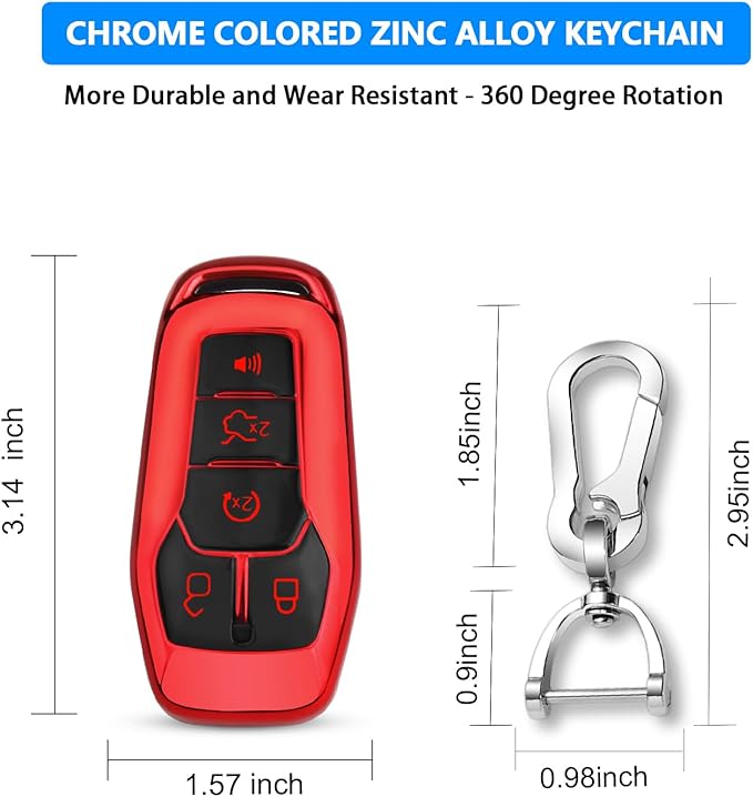 QBUC for Ford Key Fob Cover with Keychain,Key Shell Compatible with Ford Explorer F150 Lincoln MKC MKX MKZ Fusion Mustang Edge Remote Key Vehicle Accessories(Red)