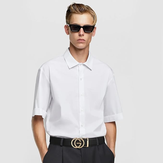 Aurolran Men&Womens Leather Dress Belt Business Automatic Buckle Belt Color-Black Silver Gold