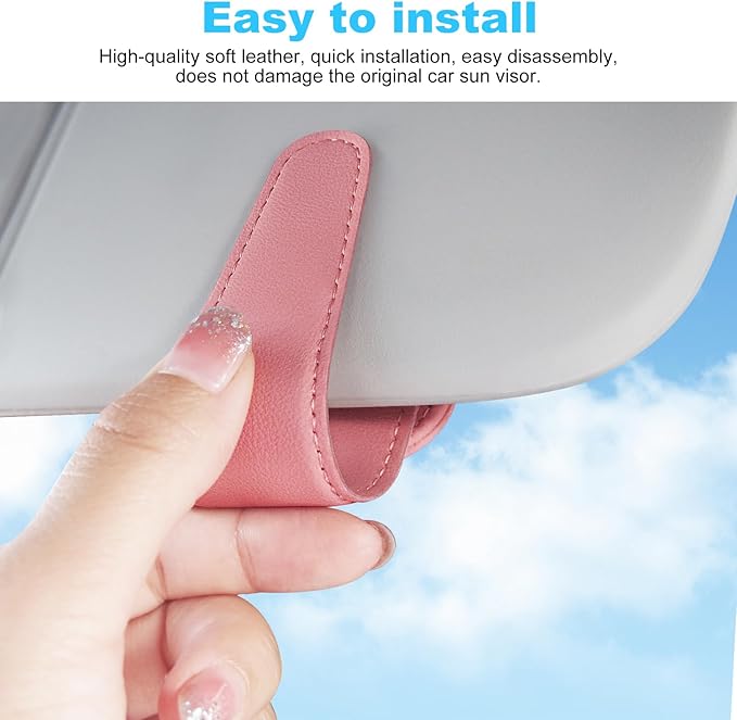 TCJJ Sunglasses Holders for Car Visor,Car Magnetic Glasses Holder Leather Sunglasses Clip and Ticket Card Clip Suitable for Car Interior Visor and Different Size Eyeglasses(Pink/2)