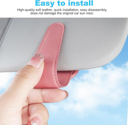 TCJJ Sunglasses Holders for Car Visor,Car Magnetic Glasses Holder Leather Sunglasses Clip and Ticket Card Clip Suitable for Car Interior Visor and Different Size Eyeglasses(Pink/2)