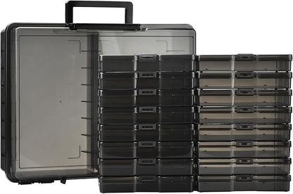 ALINK Photo Storage Box with Handle, 4" x 6" Photo Organizer Storage Container with 16 Inner Case and 1 Sheet Label for Pictures, Arts, Crafts, Sewing, Stickers, Seeds, Office Supplies - Black