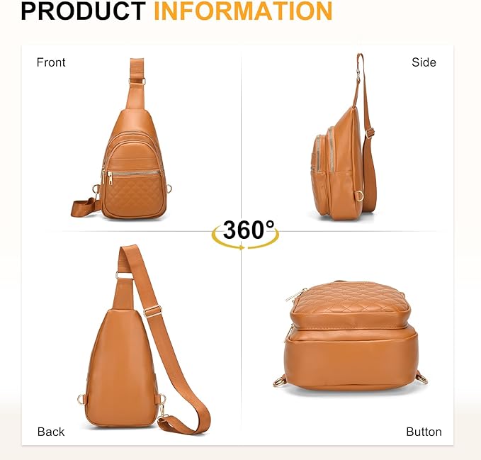 Crossbody Bags for Women Men,Leather Sling Bag Cross Body Backpack for Women, Casual Chest Bag Daypack for Travel Hiking,Brown