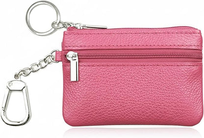 Hibate Small Leather Coin Purse Change Pouch for Women Girls Kids with Zip Key Ring (Clip_Pink)