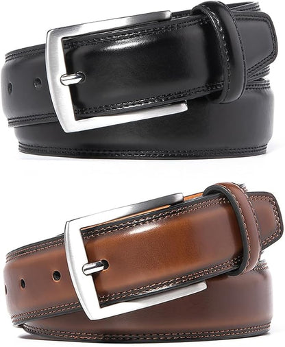 Mens Genuine Leather Dress Belt for Men, Handmade, 100% Cow Leather,Classic Casual and Business Belt Prong Buckle