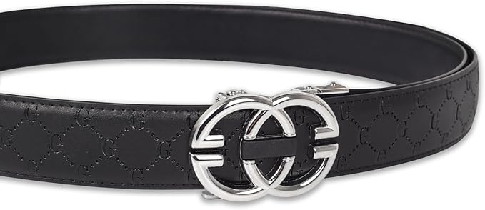 Aurolran Men&Womens Leather Dress Belt Business Automatic Buckle Belt Color-Black Silver Gold