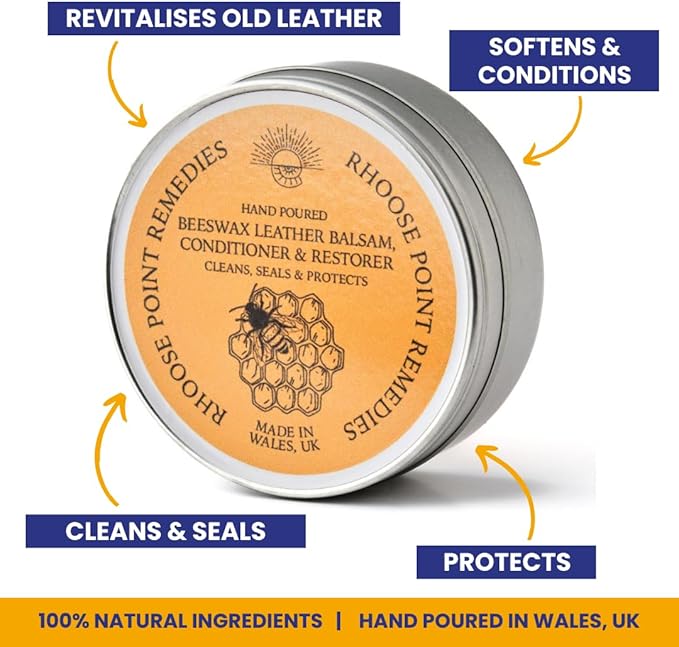 Premium Beeswax Leather Conditioner & Balm – Hand-Poured Natural Restorer for Boots, Bags, Jackets, Furniture, Car Seats & More – Cleans, Conditions & Protects – 10.5 Fl Oz