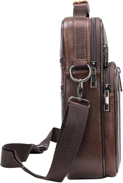 Hebetag Small Leather Sling Shoulder Bag Messenger Pack for Men Women Outdoor Travel Business