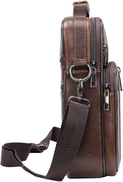 Hebetag Small Leather Sling Shoulder Bag Messenger Pack for Men Women Outdoor Travel Business