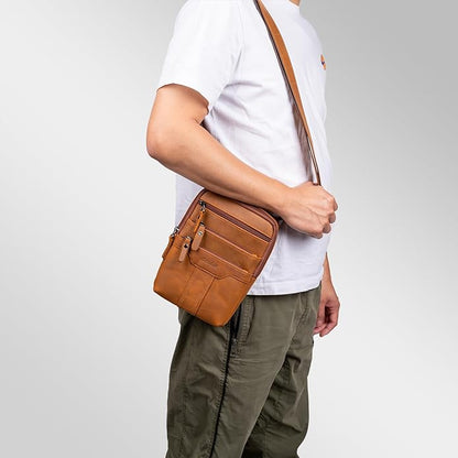 Leather Messenger Bag for Men, Small Leather Sling Shoulder Bag Messenger Pack for Men, Man Purse