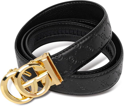 Aurolran Men&Womens Leather Dress Belt Business Automatic Buckle Belt Color-Black Silver Gold