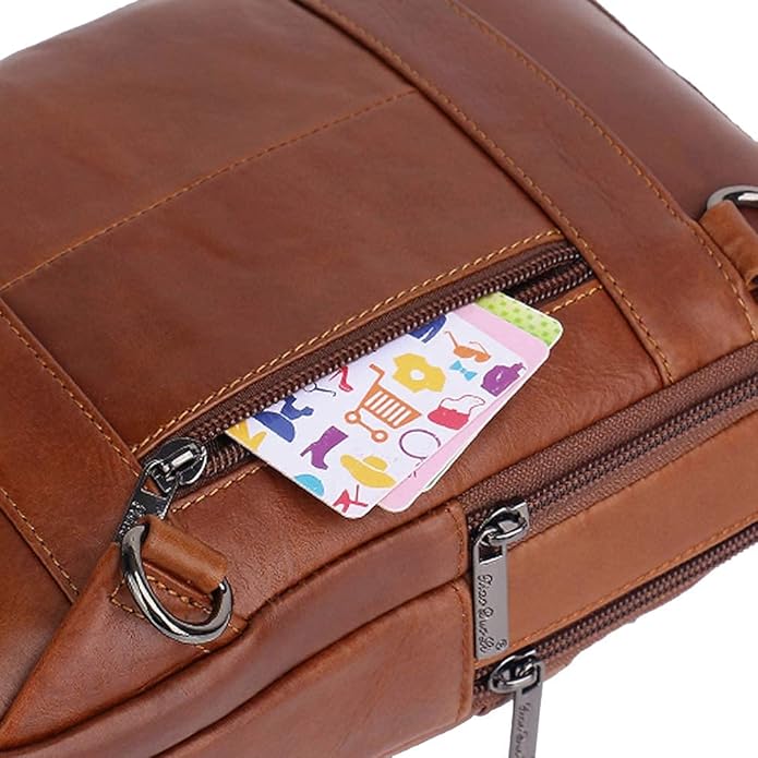 Hebetag Small Leather Sling Shoulder Bag Messenger Pack for Men Women Outdoor Travel Business