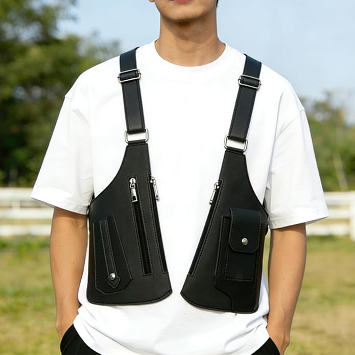 Men's Double Shoulder Armpit Bag, Premium Leather Underarm Anti-Theft Hidden Wallet Pocket, Adjustable & Vintage for Hiking