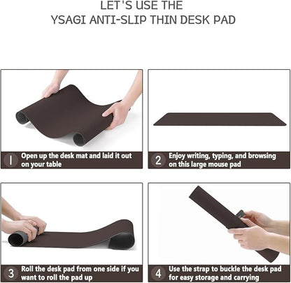YSAGi Non-Slip Leather Desk Pad, Waterproof Laptop Computer Desk Keyboard Mat, Table Protector Blotter Mat, Large Mouse Pad for Office/Work/Home/Decor(Dark Brown, 31.5" x 15.7")