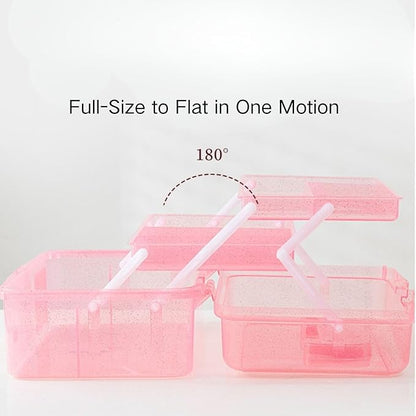 Saim Small Parts Organizer, 3-Layer Storage Box with Fixed Compartments, Ready-to-Use Portable Makeup & Hair Accessories Case, Craft Organizer for Girls Teens College Dorm - Light Pink