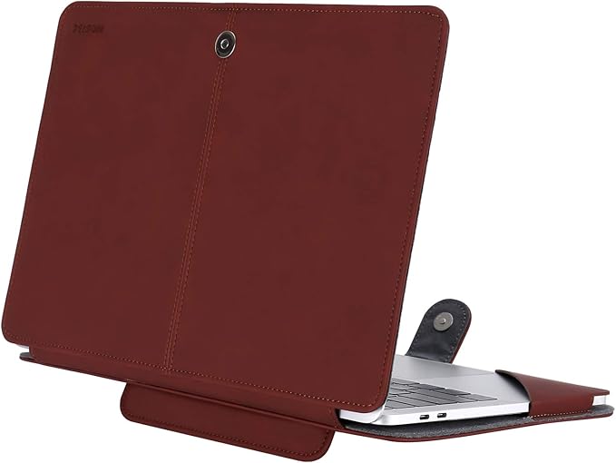 MOSISO Case Compatible with MacBook Air 13.6 inch M4 M3 M2 2025-2022 /Air 13 M1 2022-2018 /Pro 13 inch M2 M1 2025-2016, PU Leather Portfolio Protective Stand Cover, Claret Red